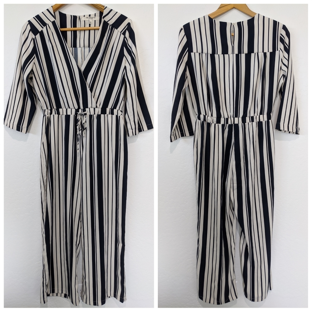 Free Generation Striped Wrap Top Wide Leg Jumpsuit